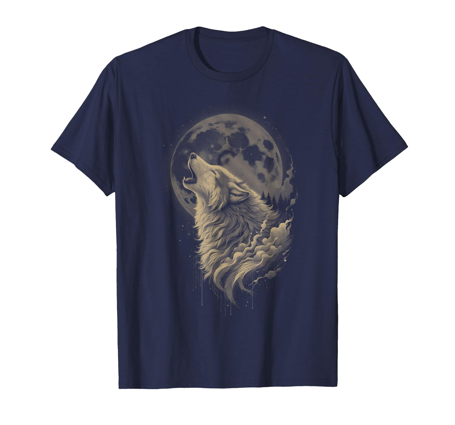 Wolf Forest Moon Vintage Cosmic Howling Wolf Lover Graphic T-Shirt