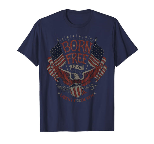 Vintage Born Free Eagle American Flag 1776 4th of July USA T-Shirt