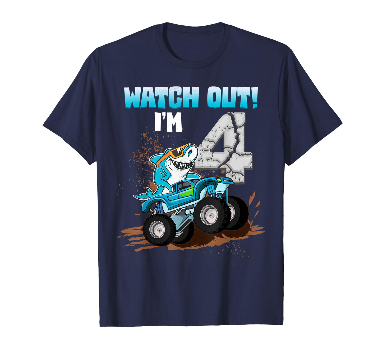 4 Years Old 4th Birthday Shark Boy Girl Monster Truck Gamer T-Shirt