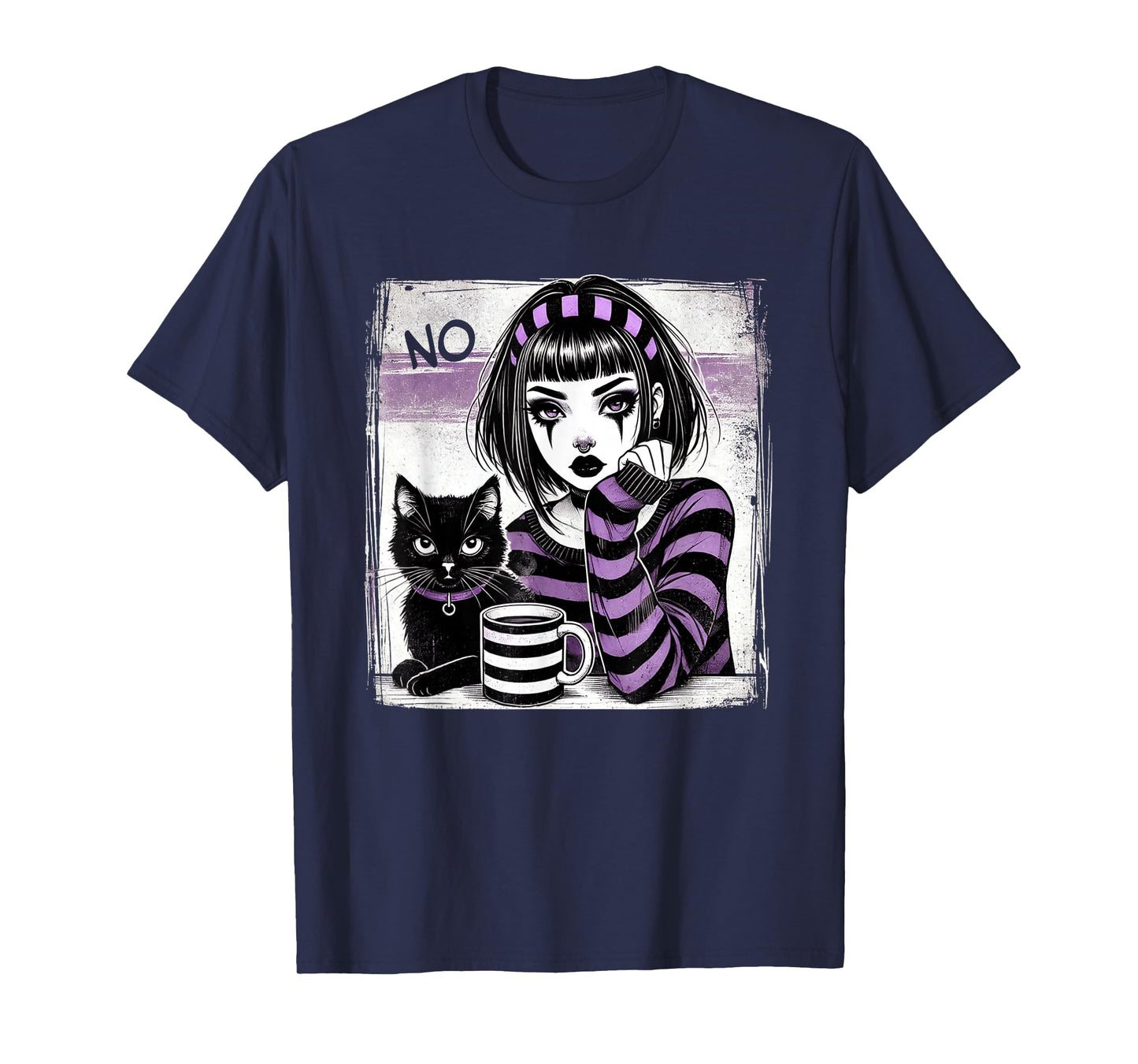 Punk Goth Girl with Coffee Punk Cat Girls T-Shirt