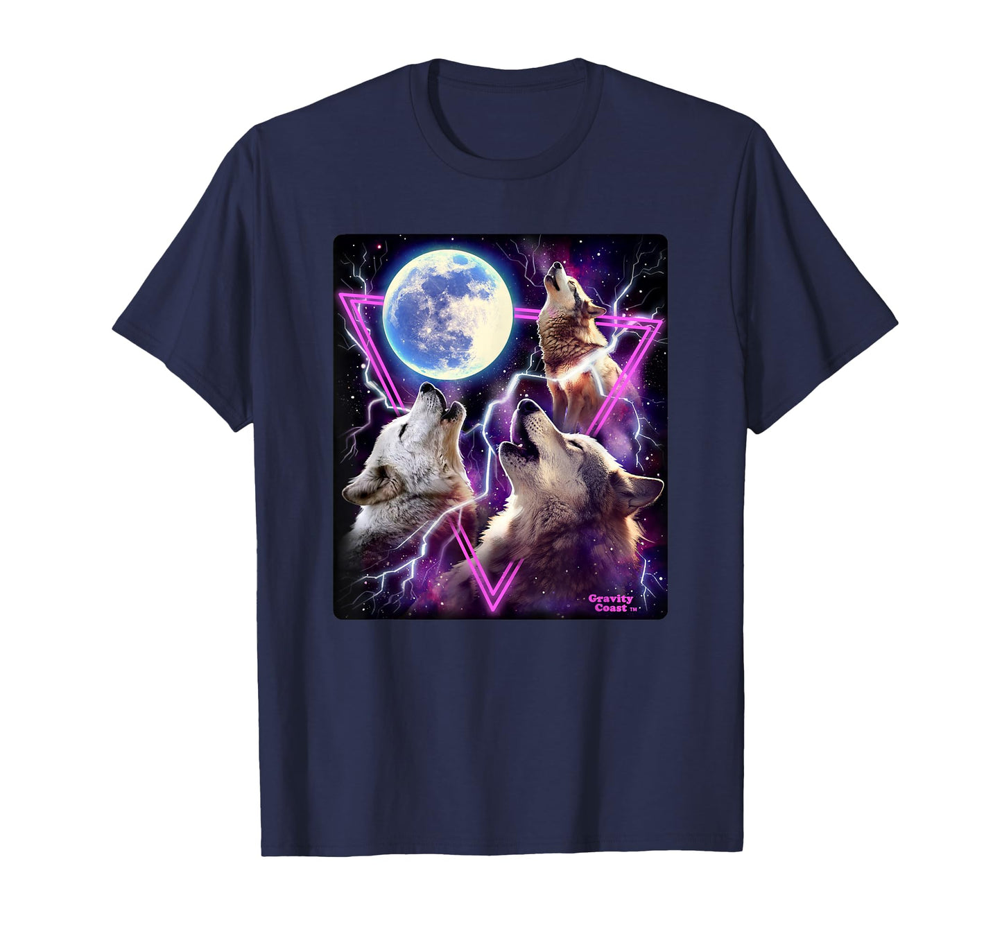 Epic Three Wolves Howling at the Moon 80's Poster style Wolf T-Shirt