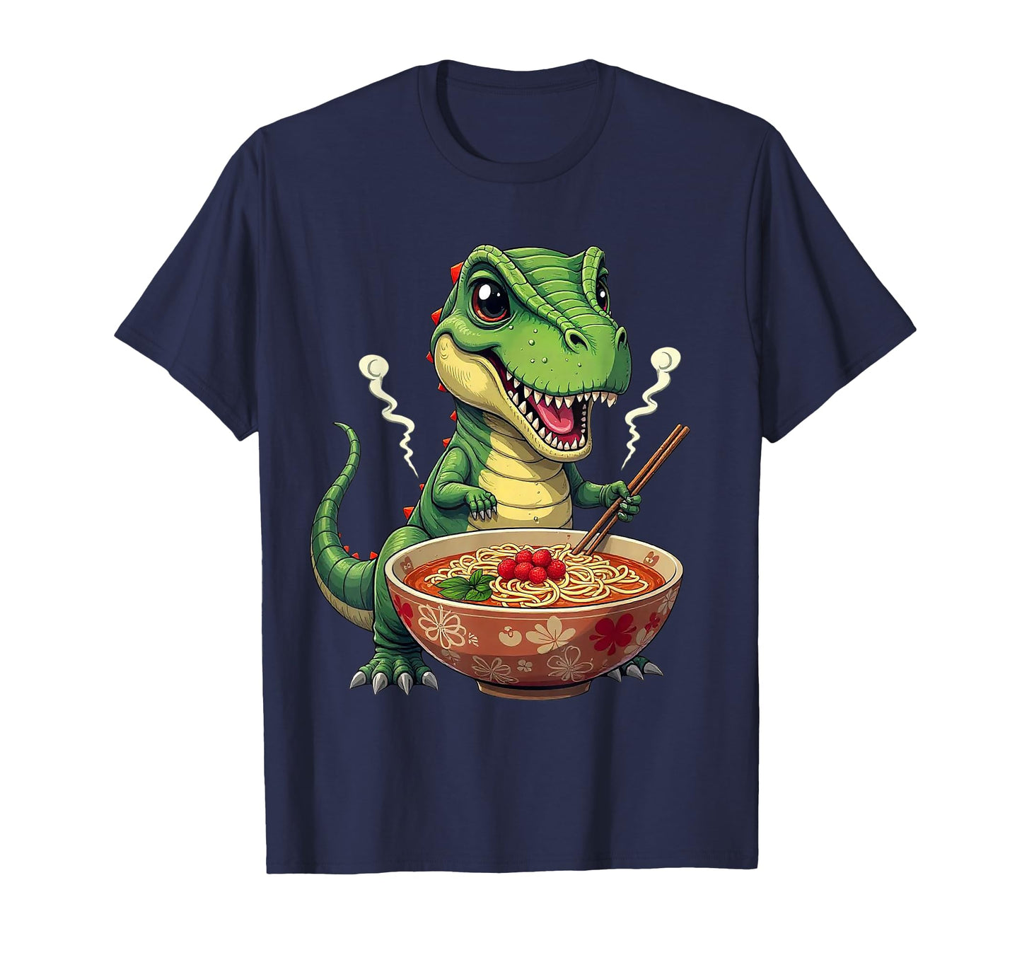 Dinosaur Eating Ramen Noodles – Cute T-Rex Foodie Anime Art T-Shirt