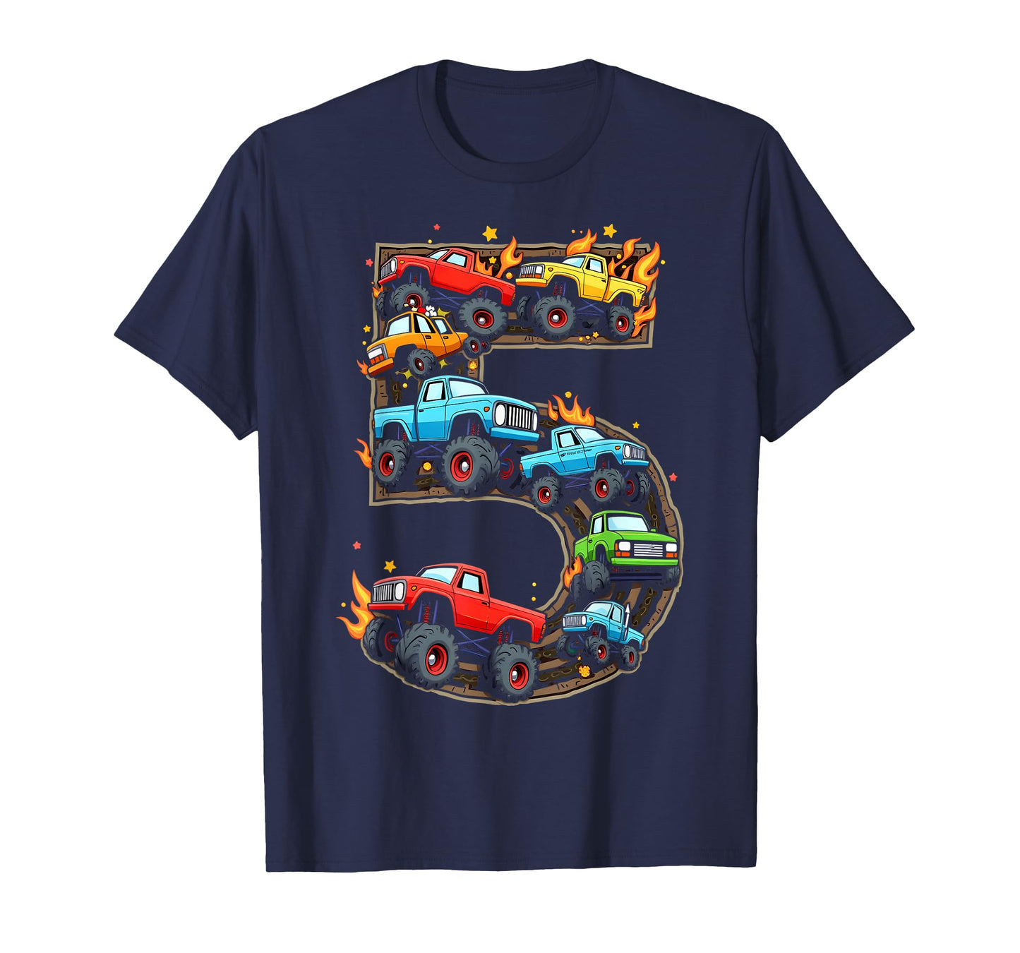 5 Year Old Monster Truck Boy Toddler 5th Birthday Party T-Shirt