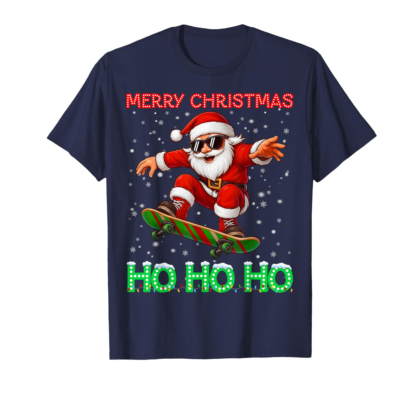 Merry Christmas Light Ho Ho Santa Skateboard Boy Kid Toddler T-Shirt