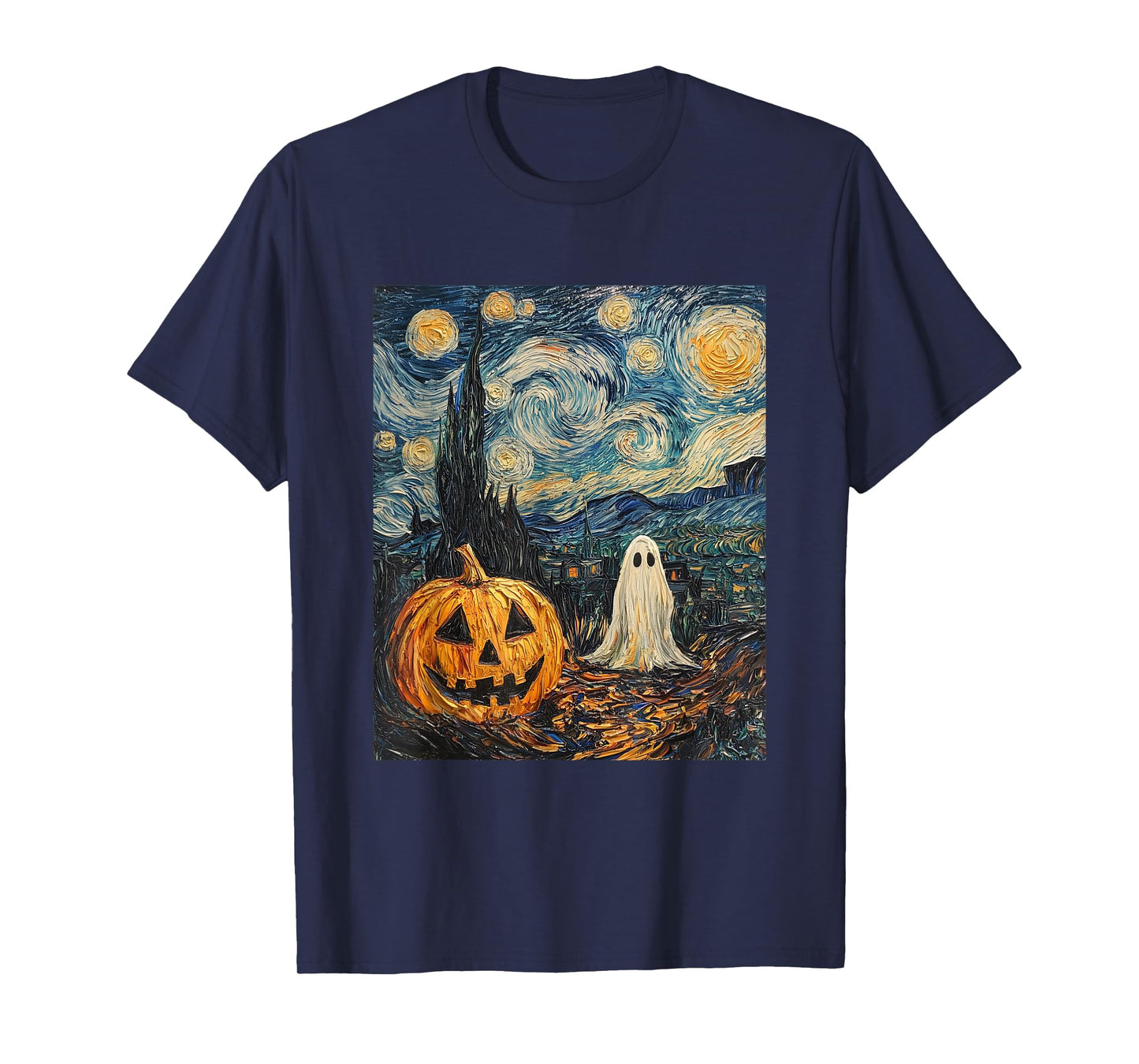 Pumpkin Ghost Graphic - Van Gogh Style - Starry Night T-Shirt