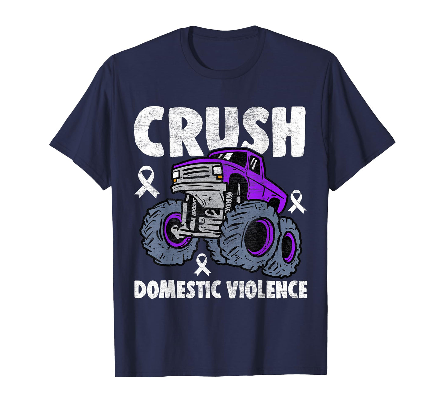 Crush Domestic Violence Awareness Monster Truck Purple Kids T-Shirt