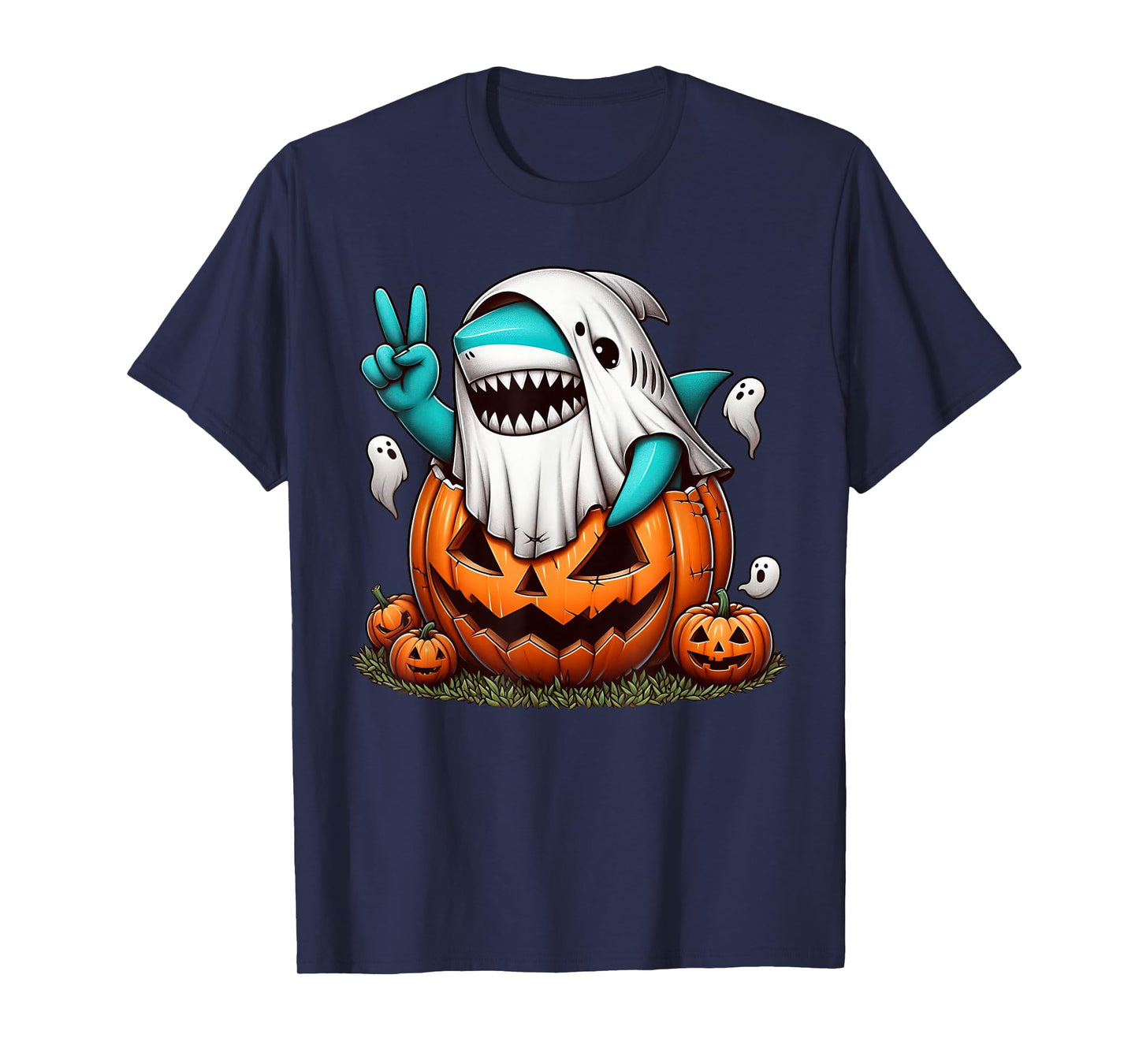Funny Shark Boo Halloween Ghost Womens Mens Kids T-Shirt