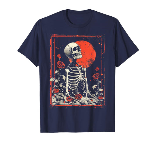 Anime Japanese Goth Cyberpunk City Skeleton Roses Flower T-Shirt