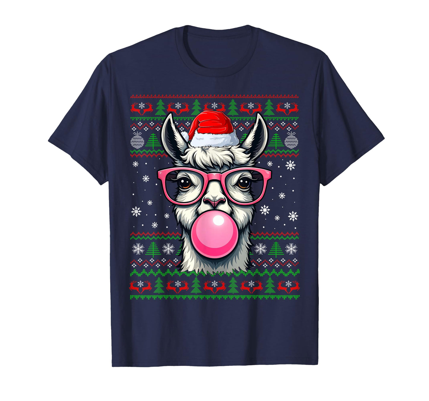 Llama Christmas Ugly Sweater Funny Santa Animal Head Xmas T-Shirt