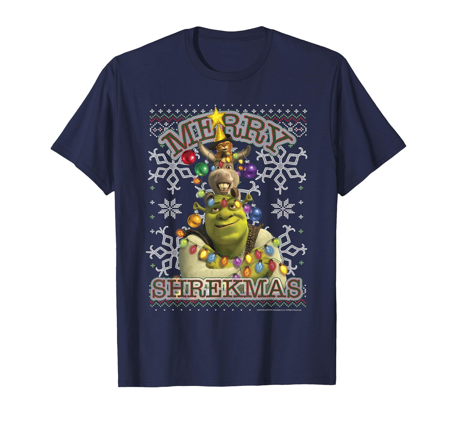 Shrek Donkey & Puss Merry Shrekmas Holiday Text Poster T-Shirt