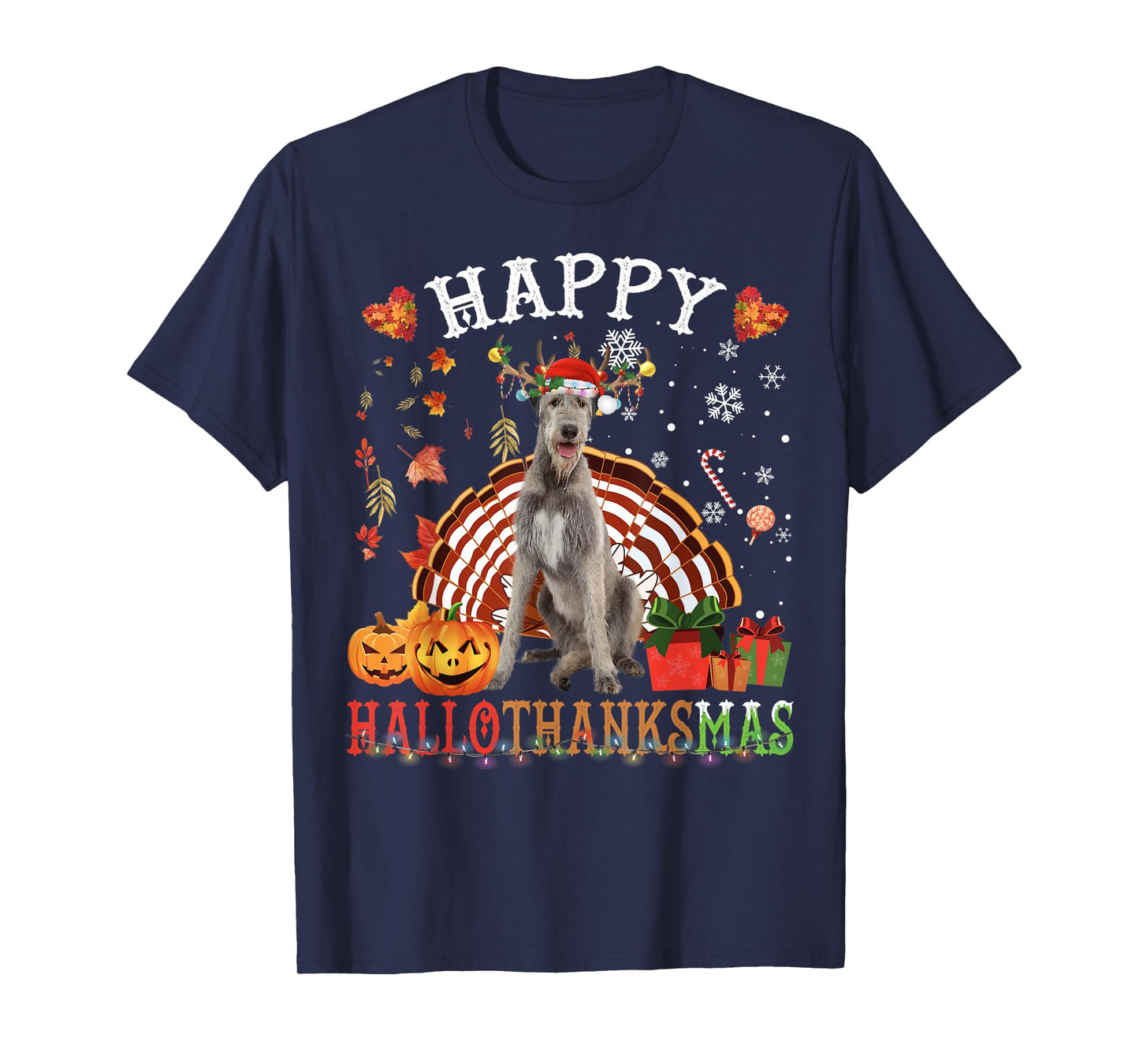 Halloween Thanksgiving Christmas Irish Wolfhound XMas T-Shirt