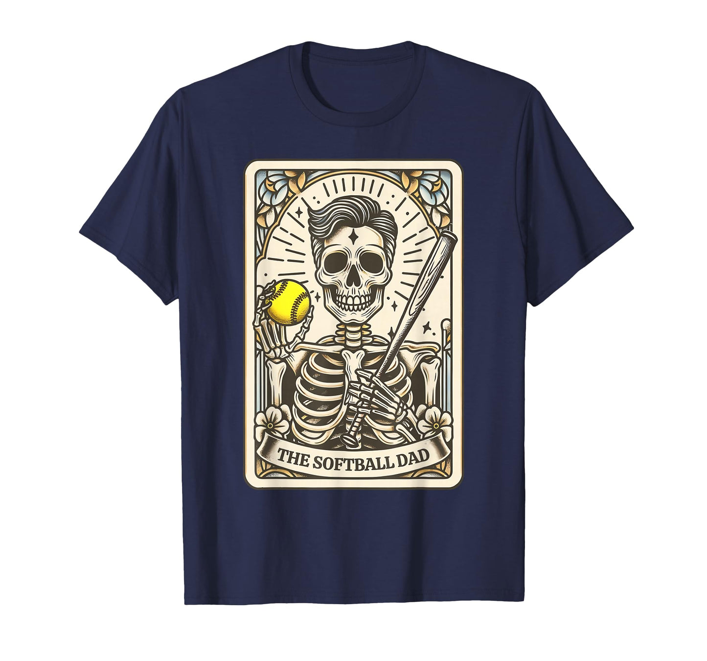 Softball Dad Tarot Card Skeleton Halloween Sport Lovers T-Shirt