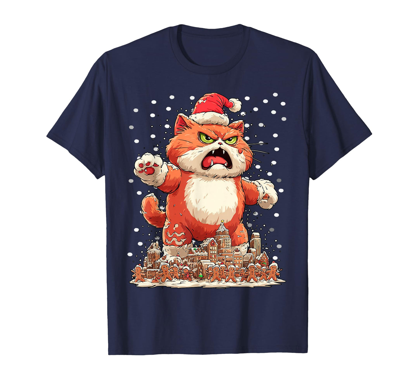 Funny Santa Cat with Gingerbread Cookies Christmas Parody T-Shirt