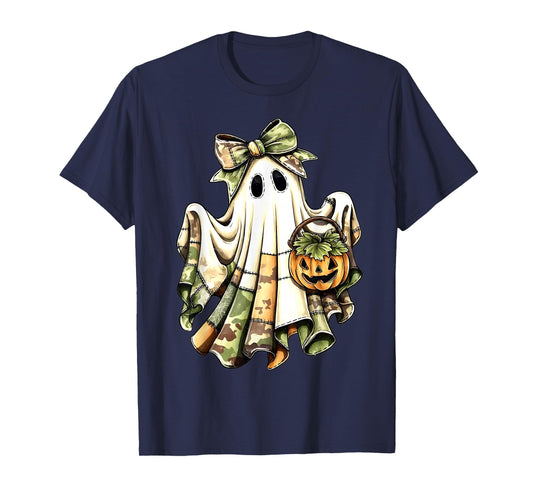Halloween Green Camo Ghost Patchwork Camouflage Girl Women T-Shirt
