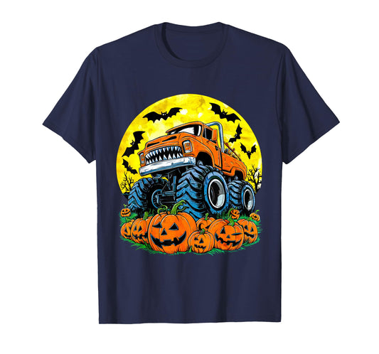 Monster Truck Halloween Jack O Lantern Moon Pumpkin Toddler T-Shirt
