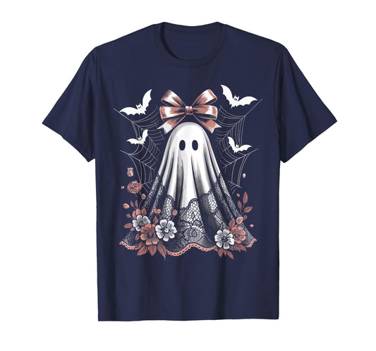 Lace Ghost Coquette Bow Vintage Women Girls Halloween Girly T-Shirt