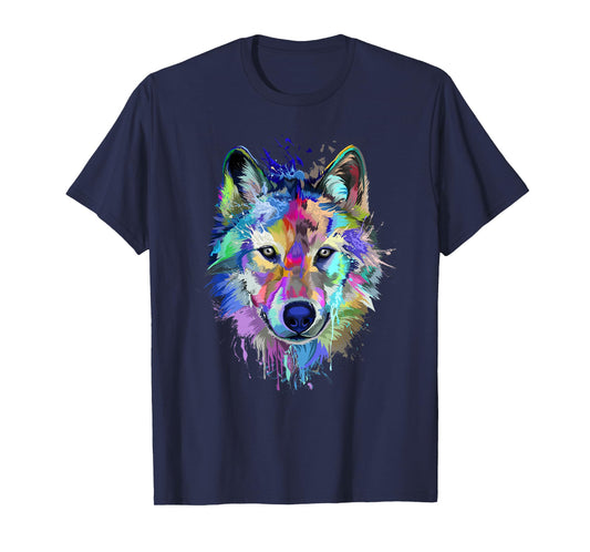 Wolf Splash Art Animal Face | Wolf Lover T-Shirt