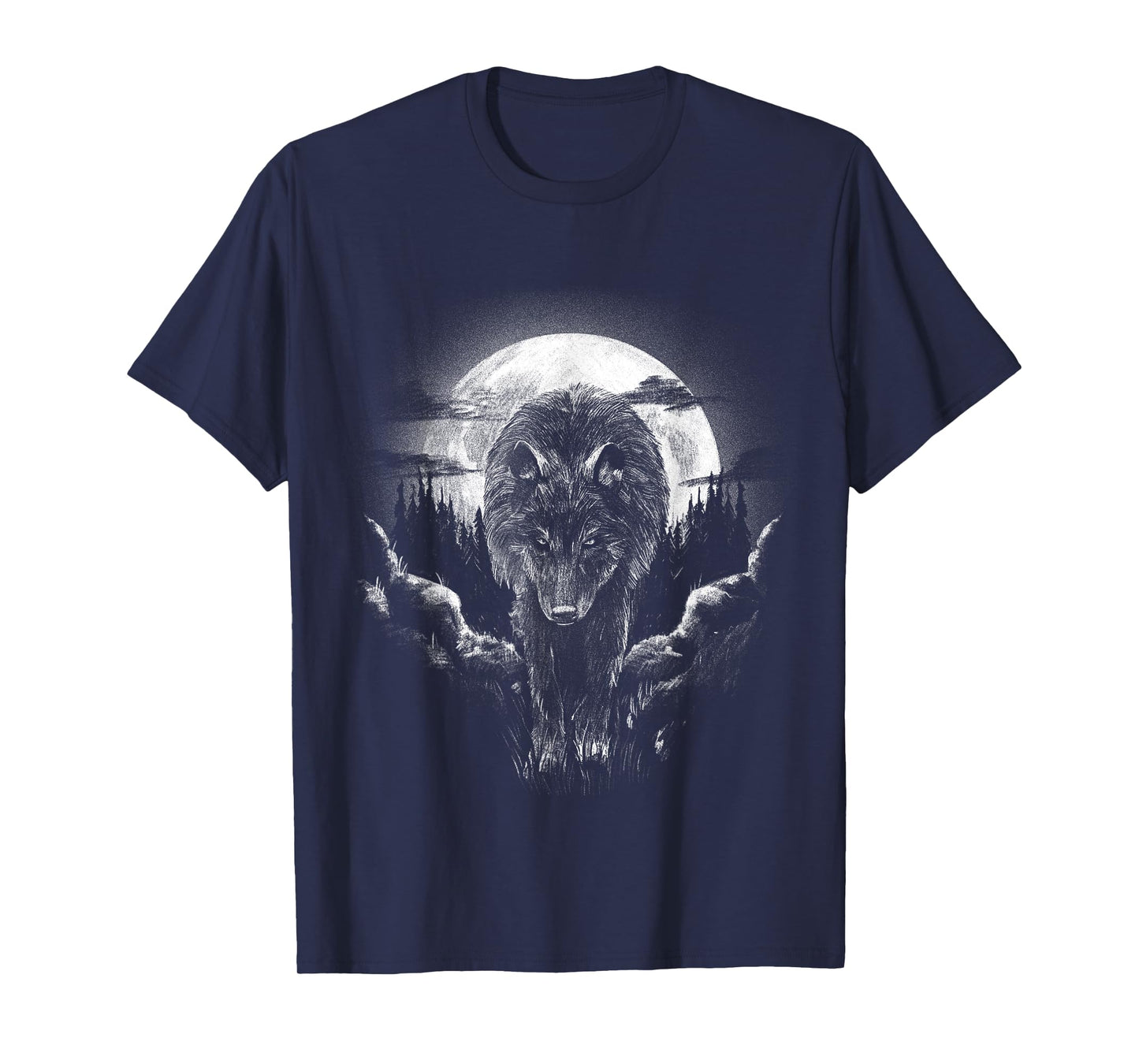 Wolf Animal Moon Drawing Animal Motif Wolf T-Shirt