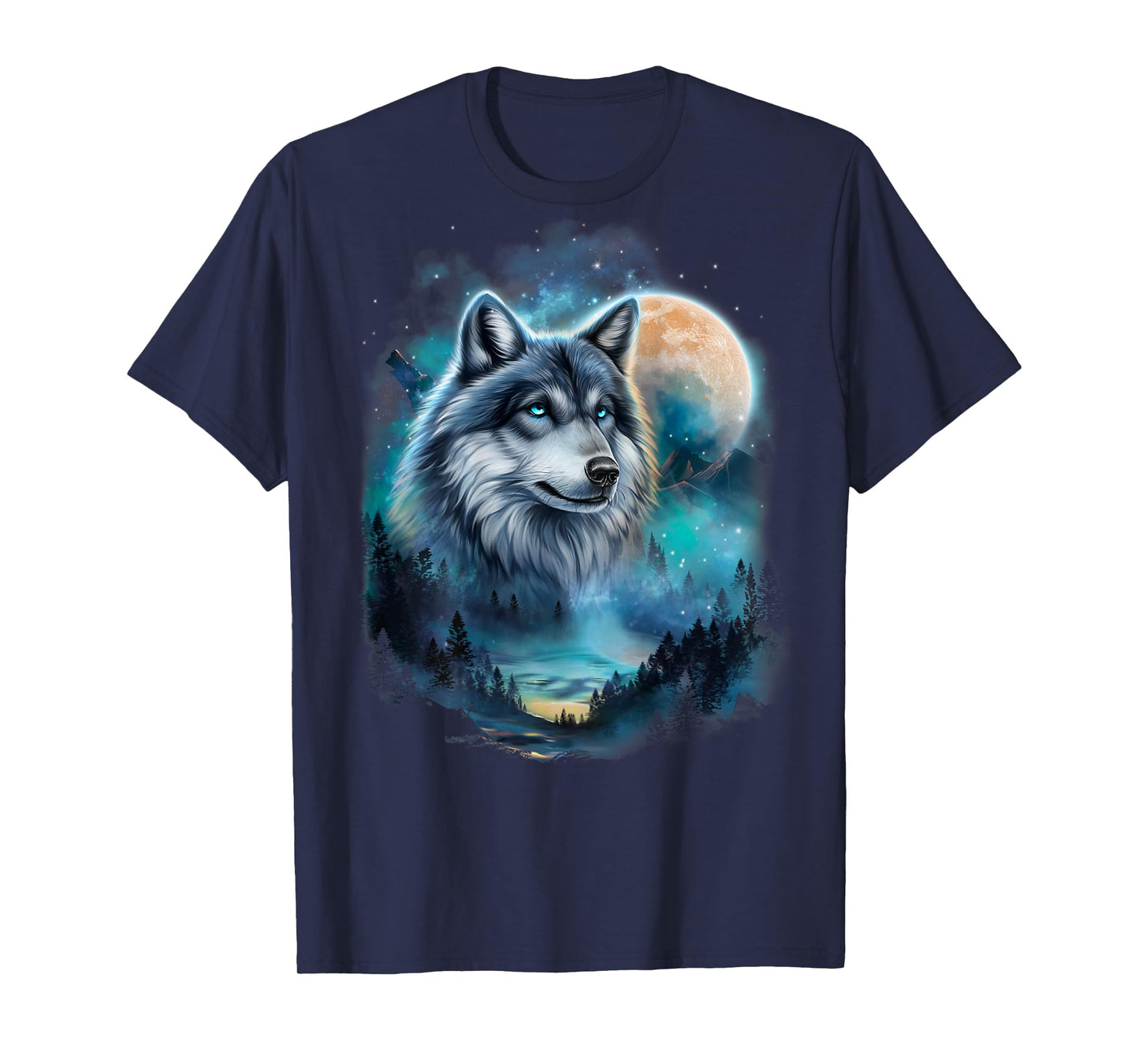 Majestic Wolf Under Moonlit Forest Sky T-Shirt