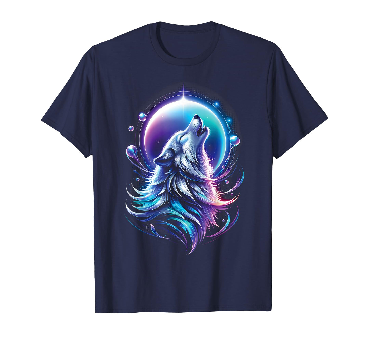 Wolf Forest Moon Vintage Cosmic Howling Wolf Lover Graphic T-Shirt