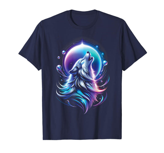 Wolf Forest Moon Vintage Cosmic Howling Wolf Lover Graphic T-Shirt