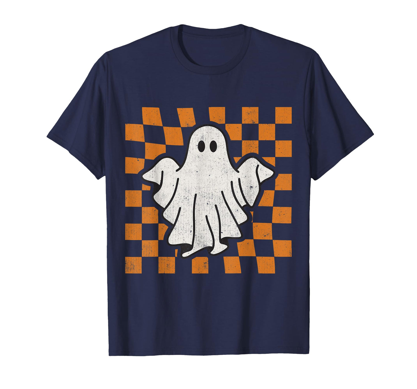 Retro Vintage Checkered Ghost Trendy Funny Halloween T-Shirt
