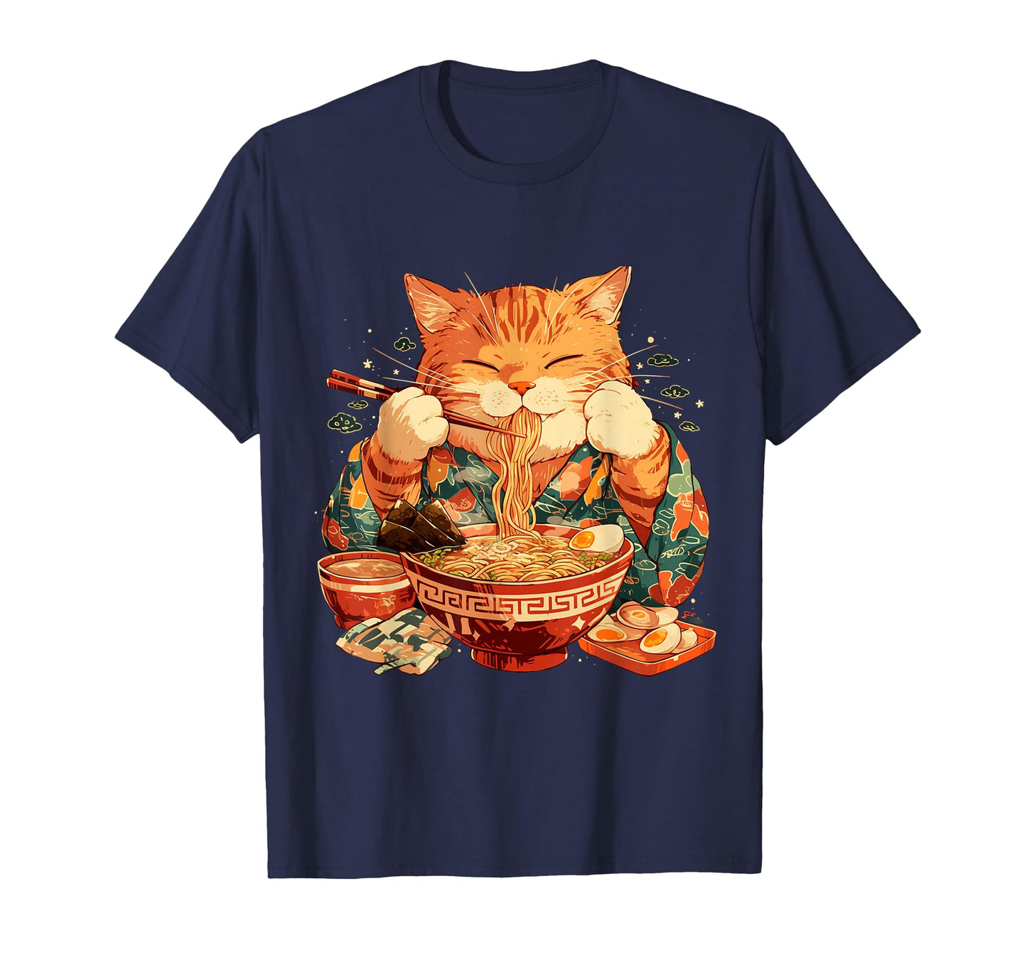 Japanese Art Ramen Cat Ninja Ukiyo-e Anime Style Samurai Cat T-Shirt