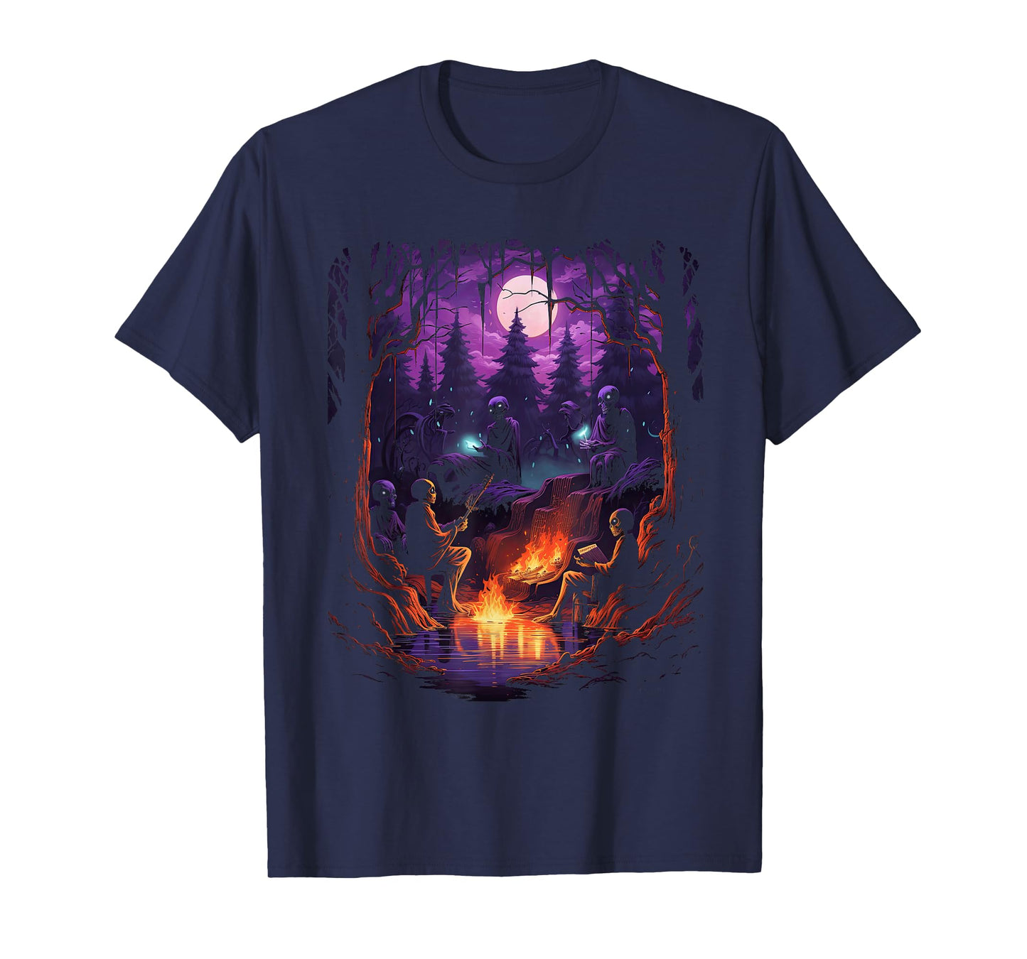 Vintage Ghost and Skeleton by Fire Camping Gothic Halloween T-Shirt