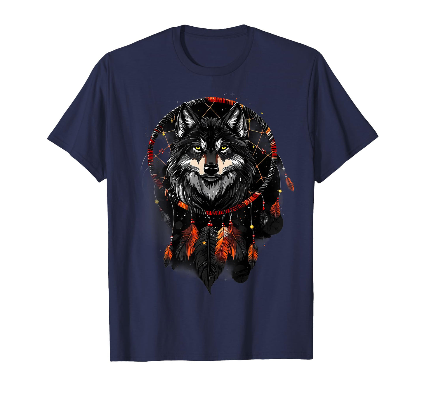 Wolf Native American Feather Headdress Dreamcatcher T-Shirt