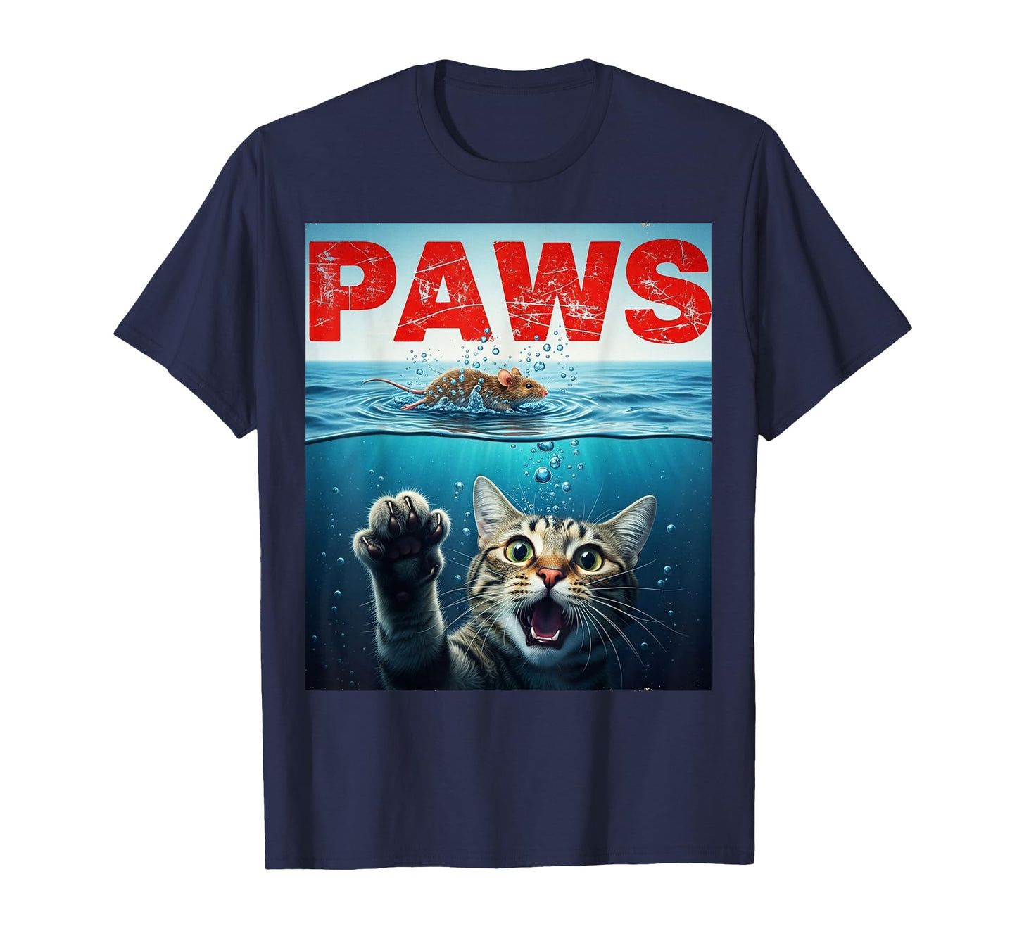 PAWS Parody Cat Mouse Humorous Cat Chasing Mouse T-Shirt