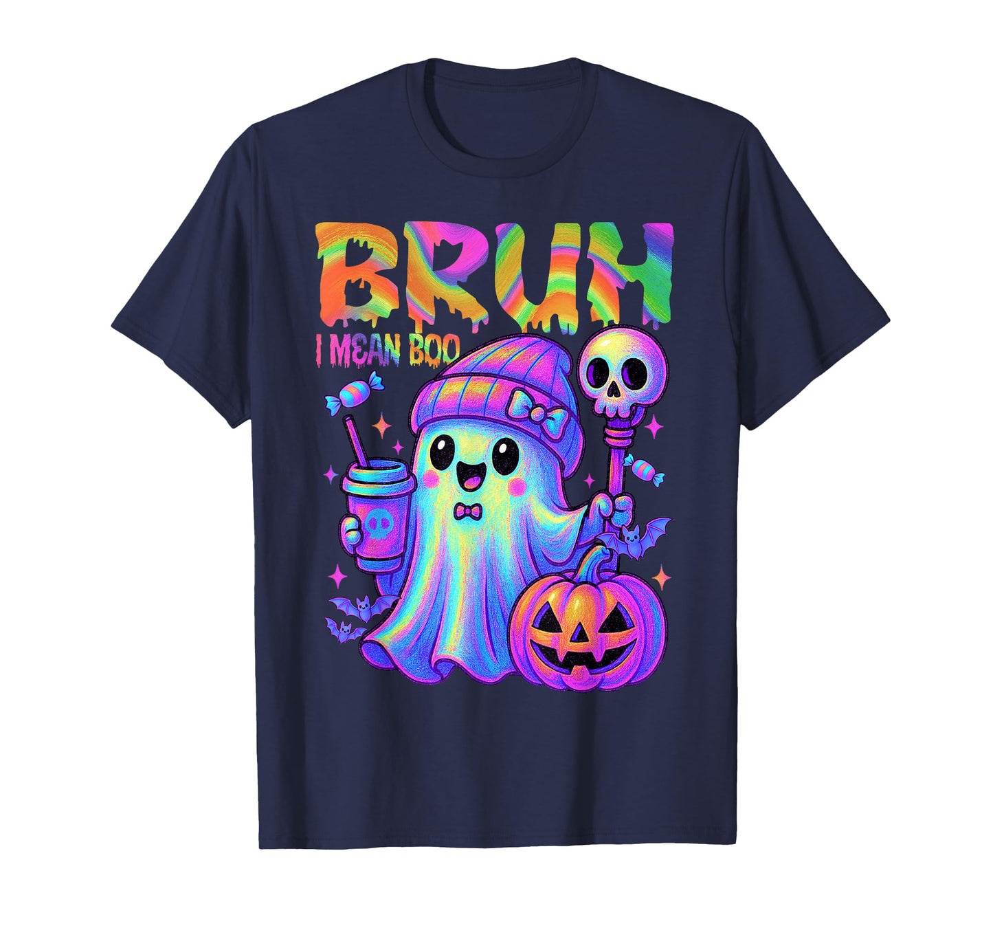 Colorful Halloween Bruh I Mean Boo Ghost Drink Coffee Women T-Shirt