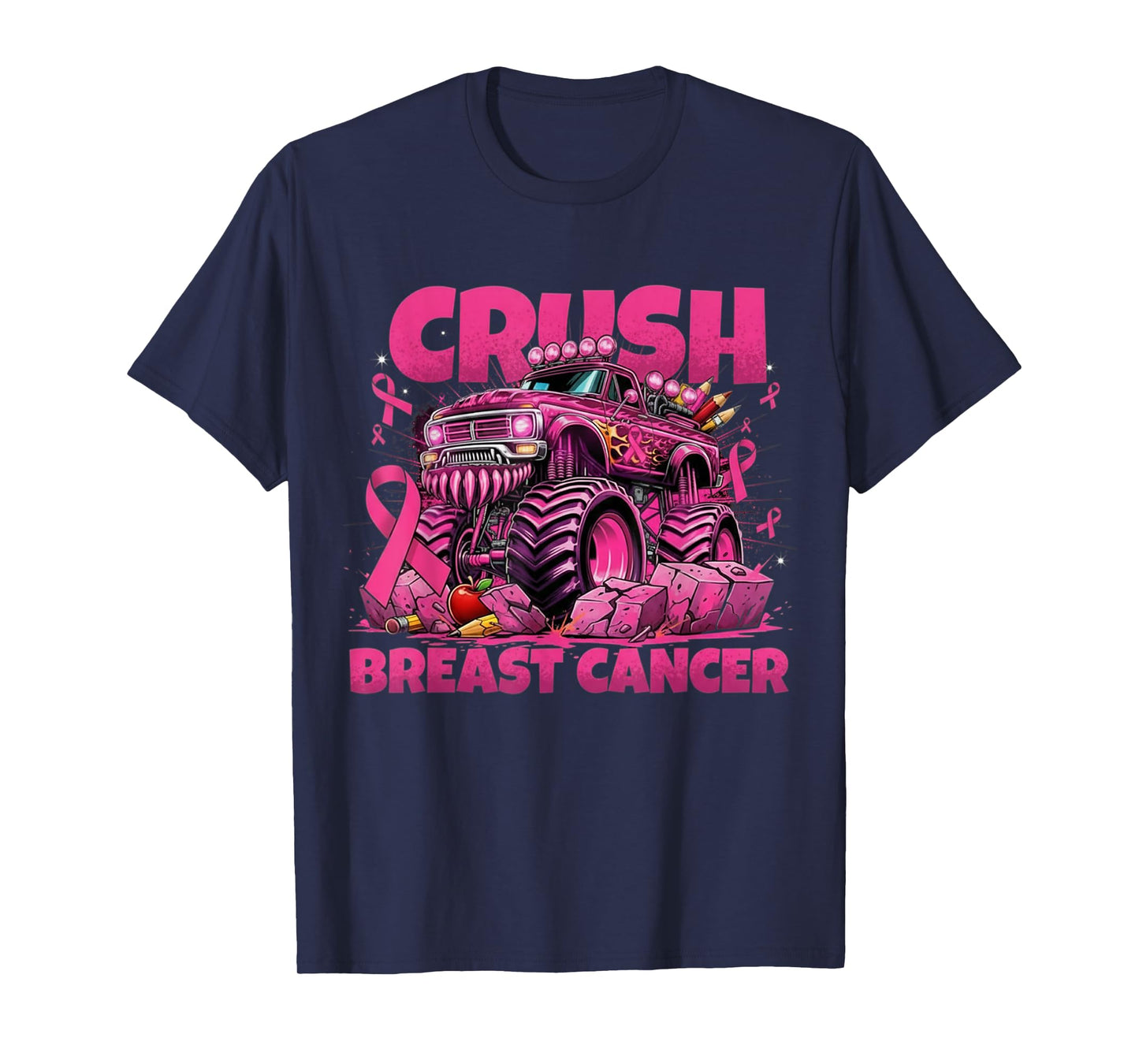 Crush Breast Cancer Awareness Monster Truck Pink Ribbon T-Shirt