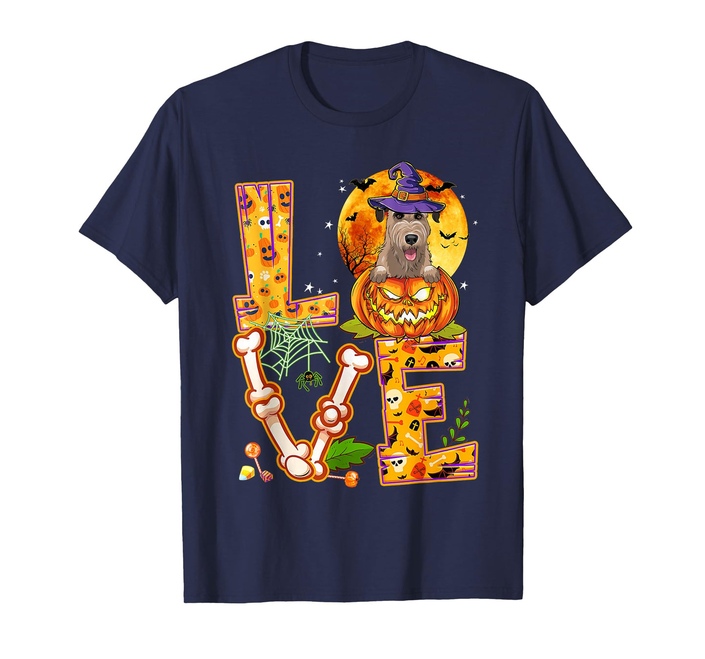 Love Irish Wolfhound Witch Pumpkin Scary Halloween Dog T-Shirt