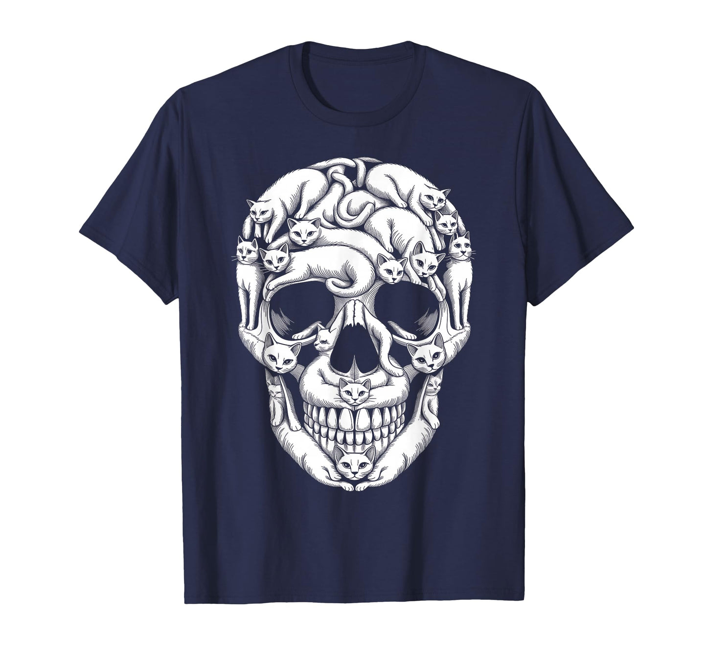Cat Skull Kitty Skeleton Halloween Goth Punk Girl Teens T-Shirt