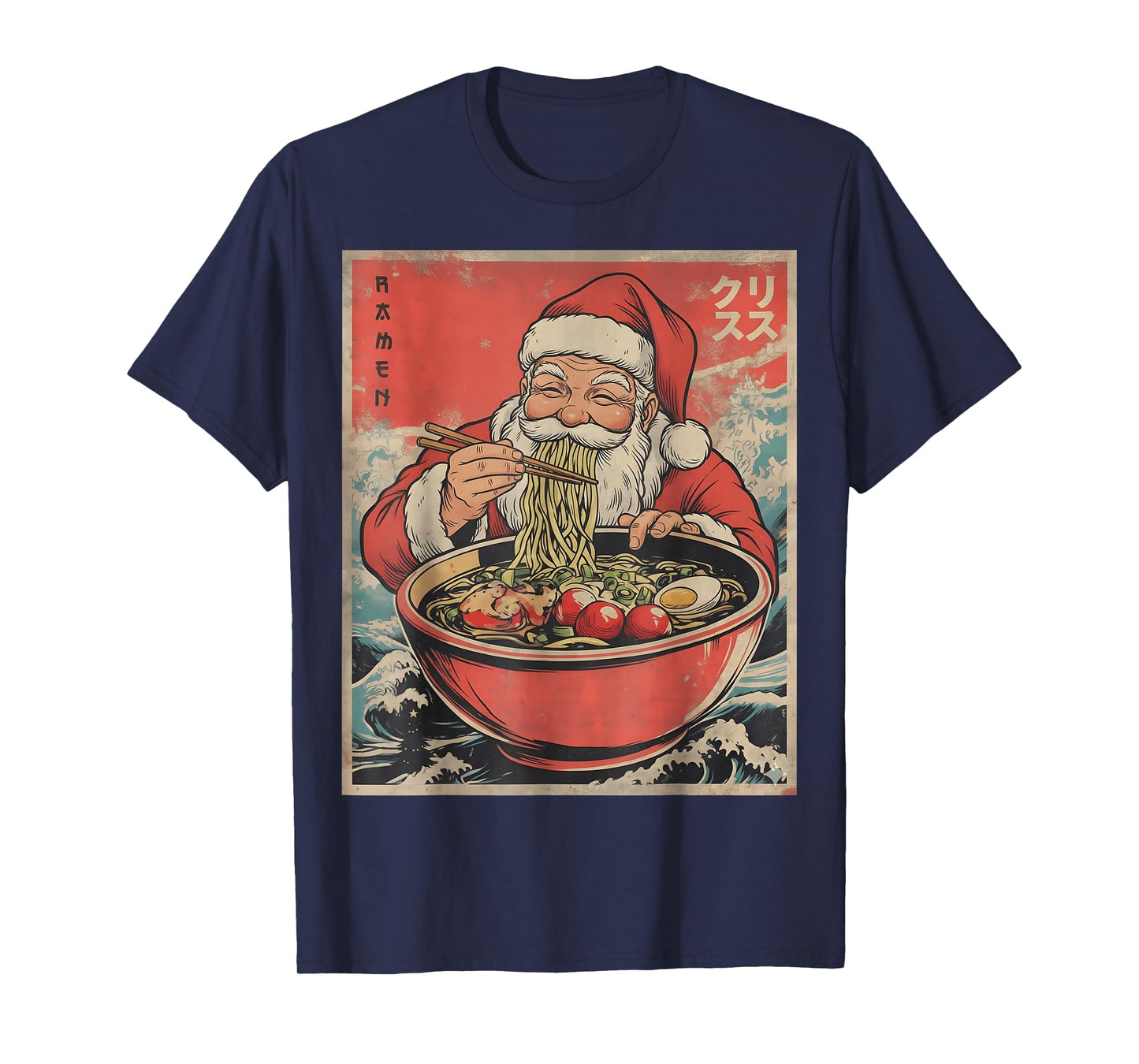 Anime Santa Eating Ramen Noodles Japanese Christmas Kawaii T-Shirt