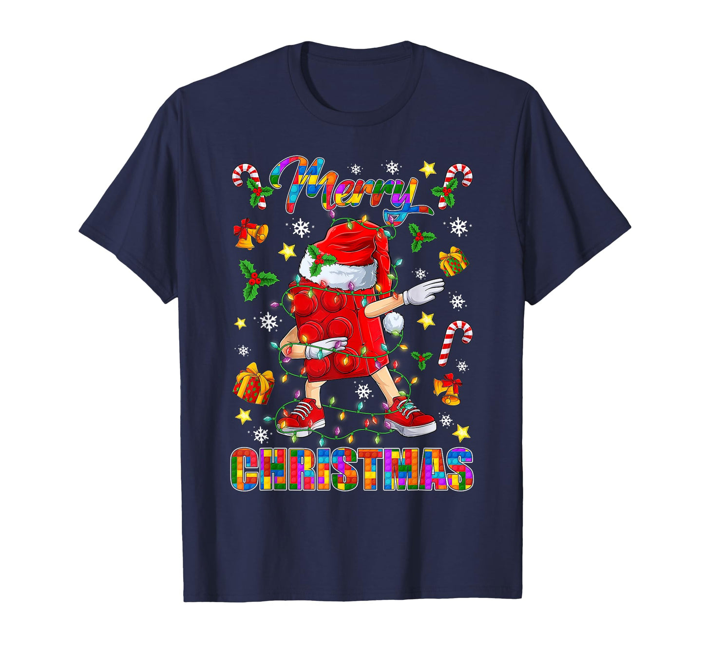Merry Christmas Dabbing Blocks Building Master Builder Boys T-Shirt