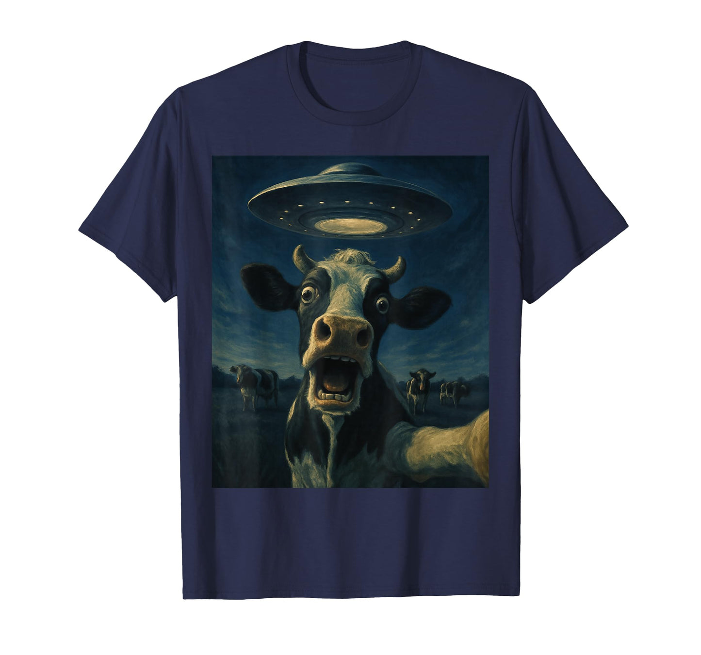 Funny Cow Selfie With Alien UFO Funny Cow For Men Women Kid T-Shirt