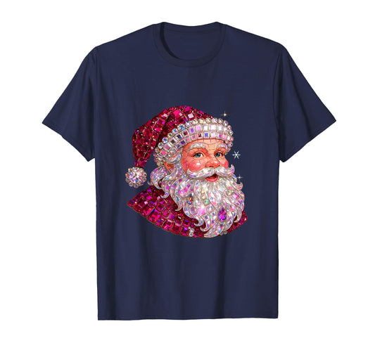 Pink Sparkle Santa Christmas Aesthetic Design T-Shirt