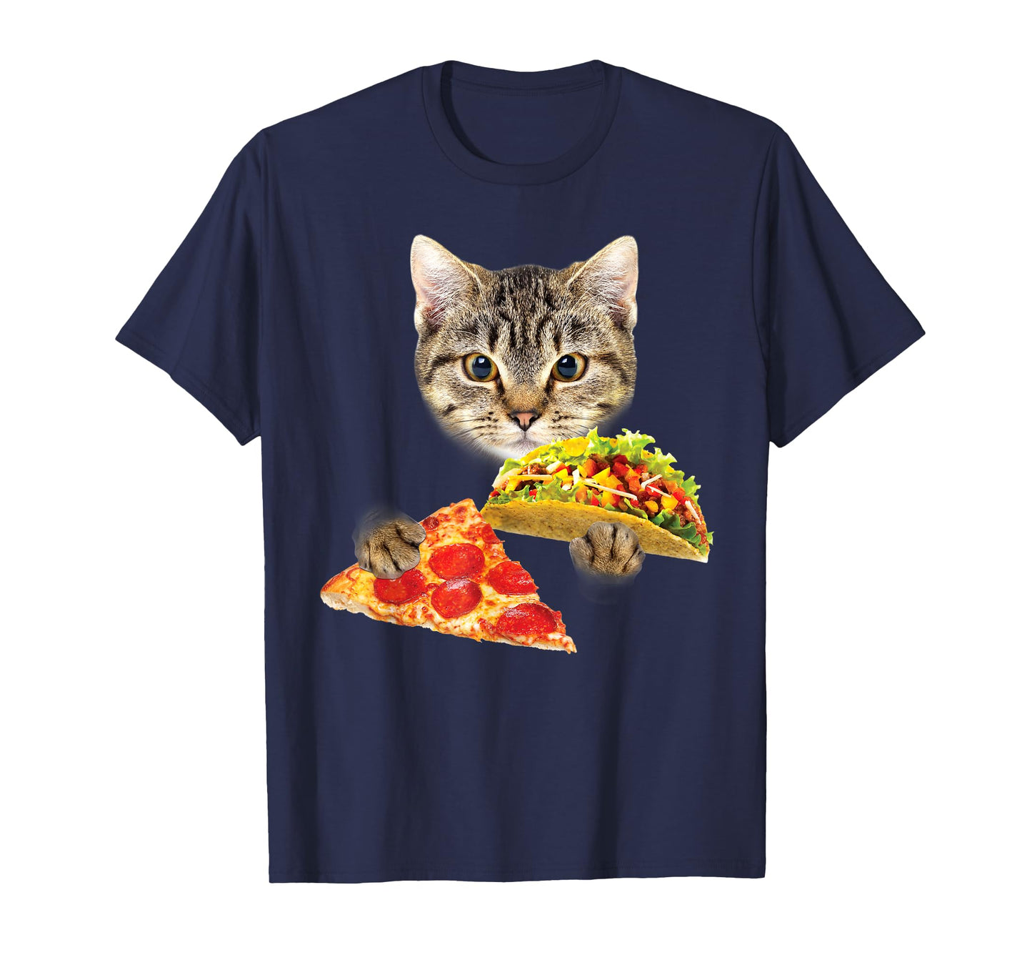 Cat Eating Taco and Pizza Shirt, Funny Kitty by Zany Brainy T-Shirt for Men Women Kids