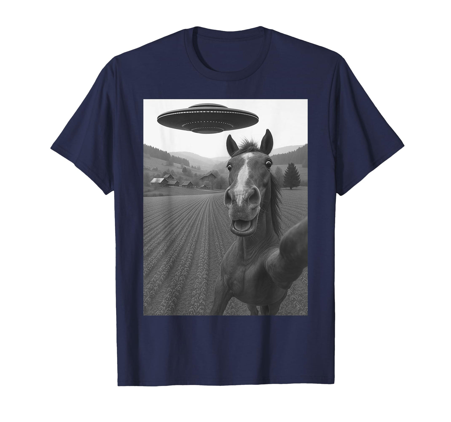 Horse Selfie with Alien UFO Funny Gifts for Men Women Kid T-Shirt