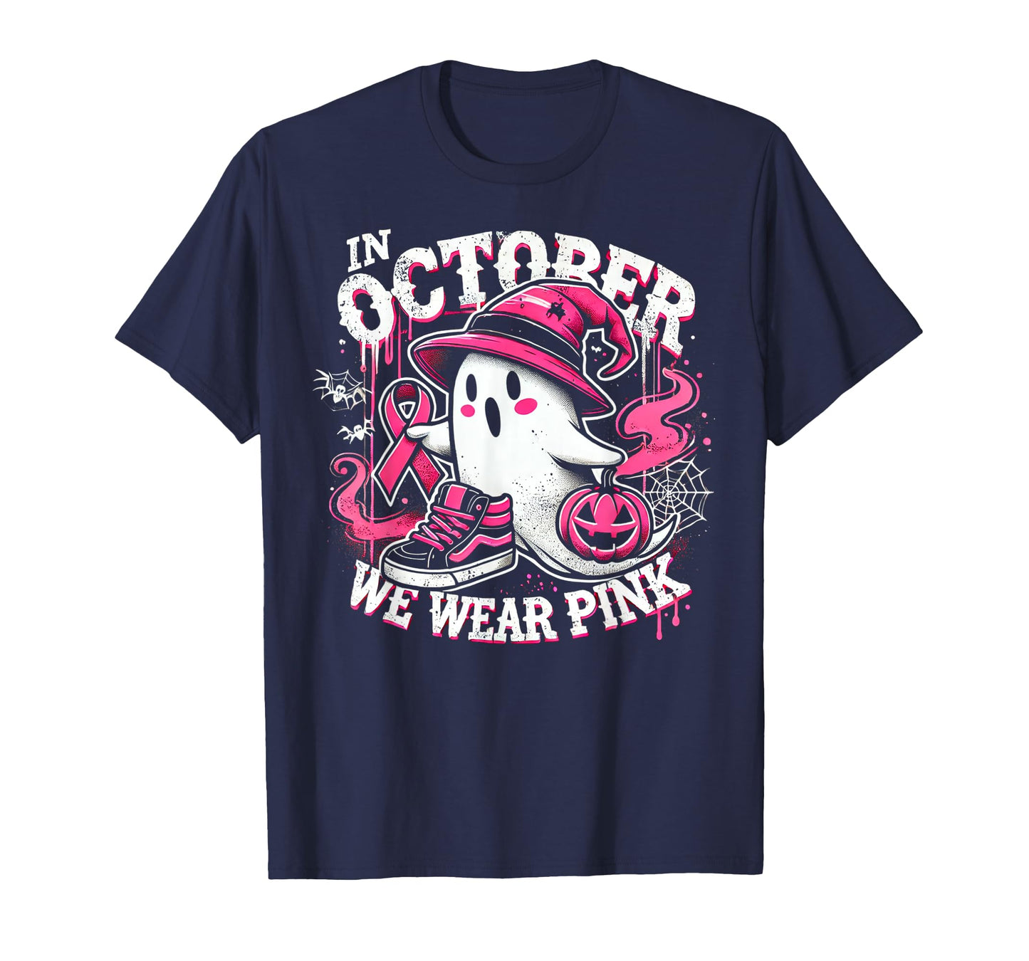 We Wear Pink in october Ghost Breast Cancer Awareness T-Shirt