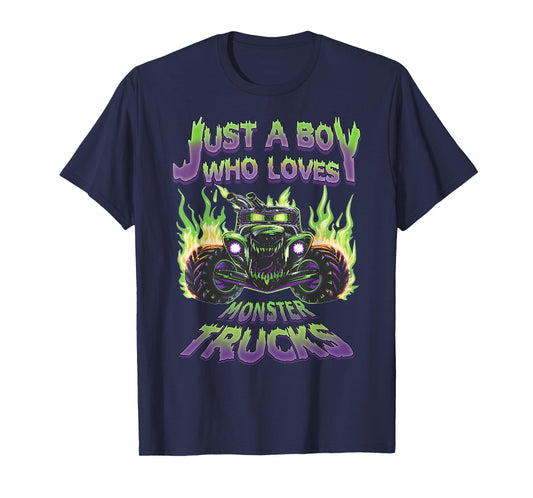 Just A Boy Who Loves Monster Trucks Funny Truck Toddler Kids T-Shirt