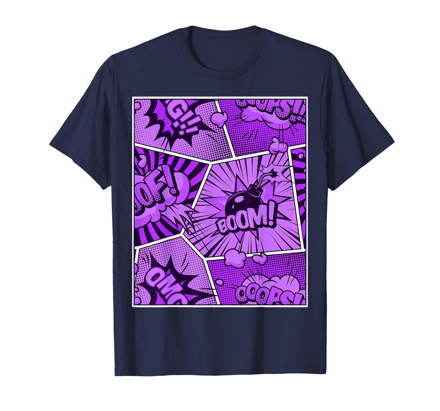 Purple Comic Book Purple Color Graphic T-Shirt