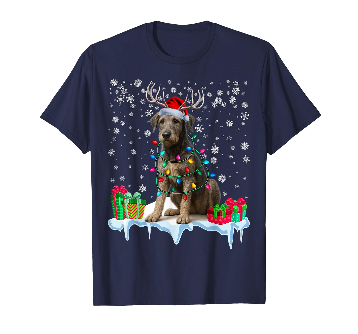Irish Wolfhound Christmas Santa Hat Reindeer Pajama Dog Xmas T-Shirt