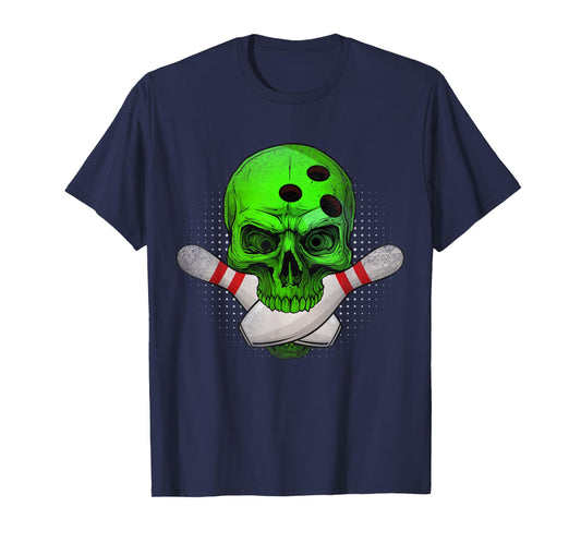 Skeleton Head Skull Bowling Ball & Pins Happy Halloween Day T-Shirt