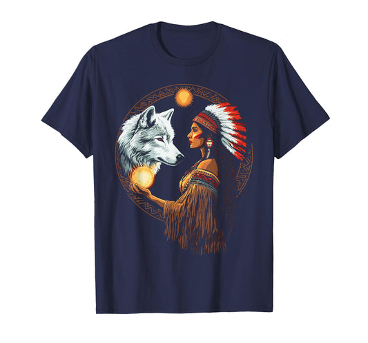 Native Indian American Day Pride Tribal Wolf American Native T-Shirt