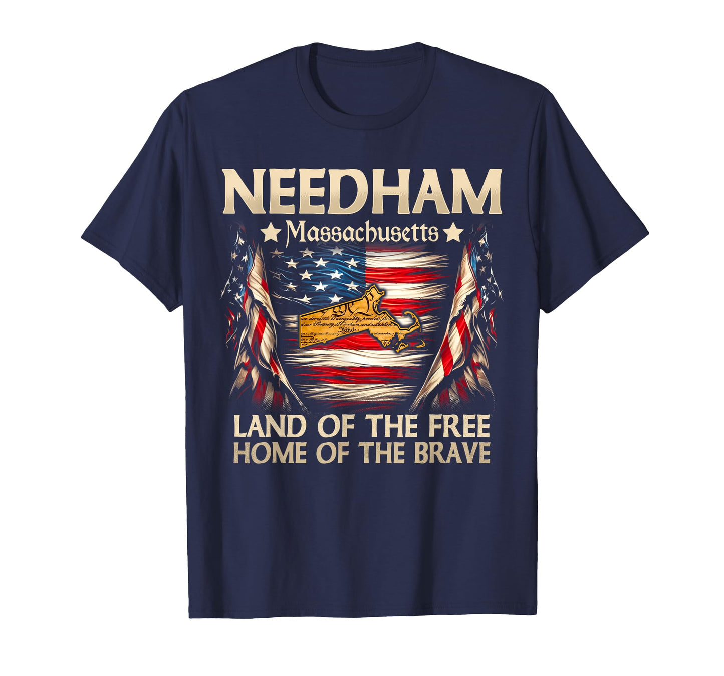 Needham Massachusetts USA Flag 4th Of July T-Shirt for Women Kids Men