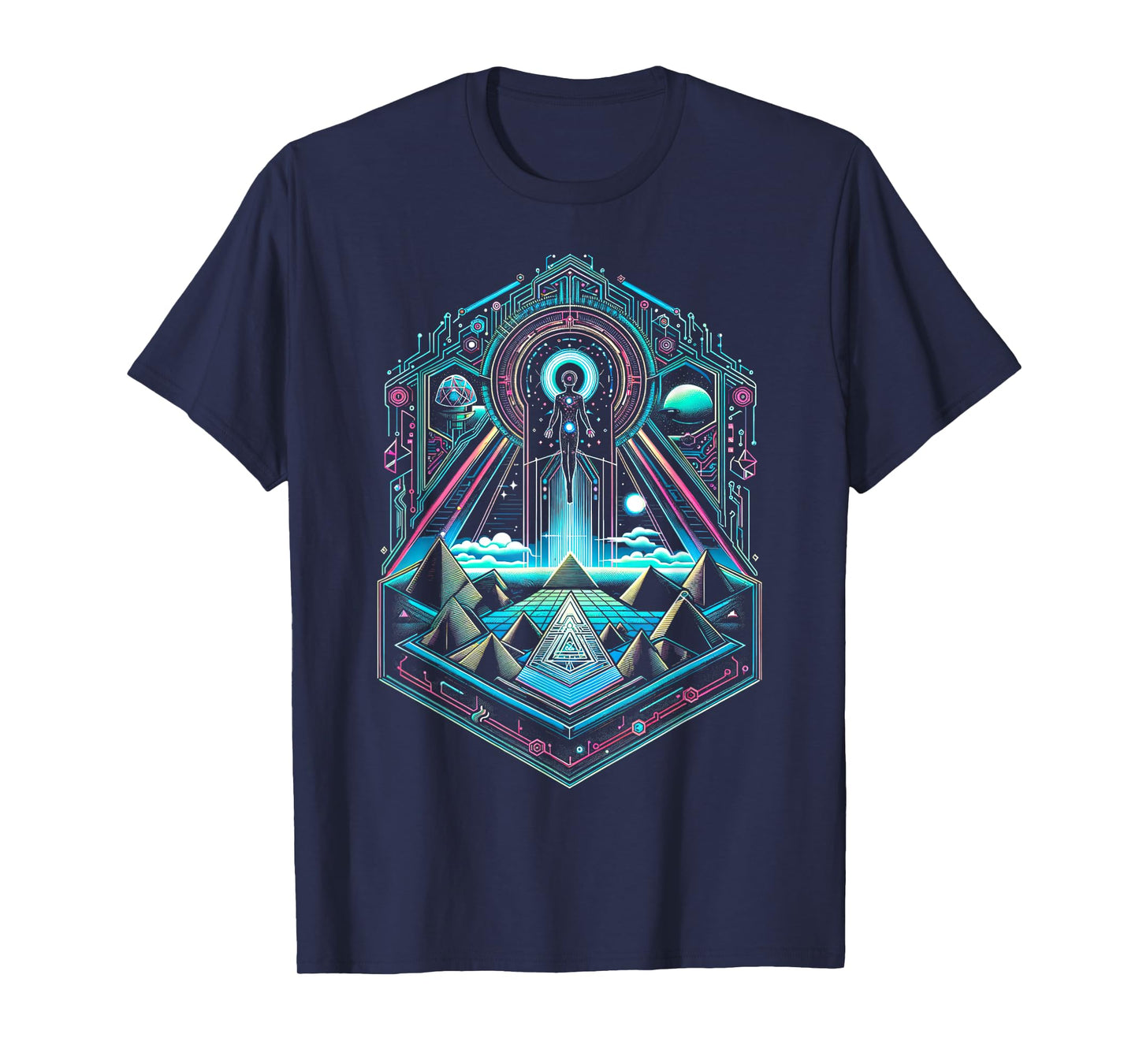 Geometric Sacred Pyramids and Alien Landscape T-Shirt