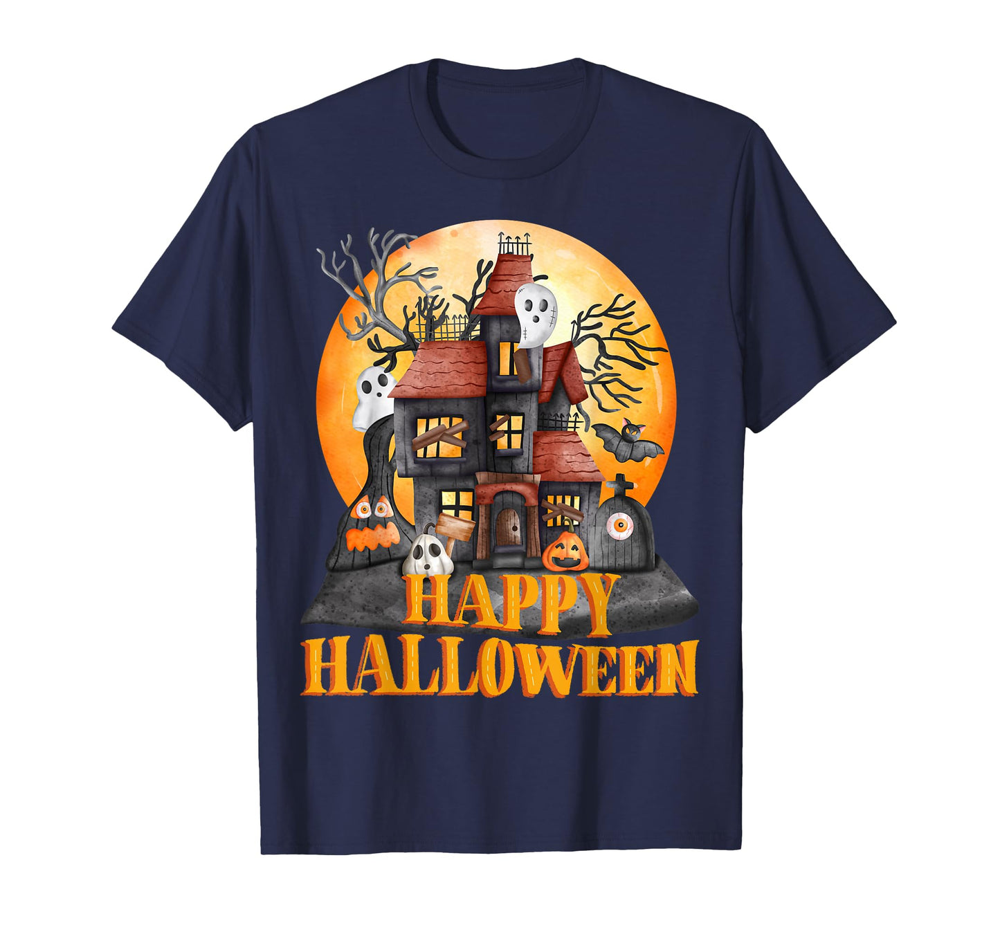 Fall season happy Halloween haunted houses spiders bats T-Shirt
