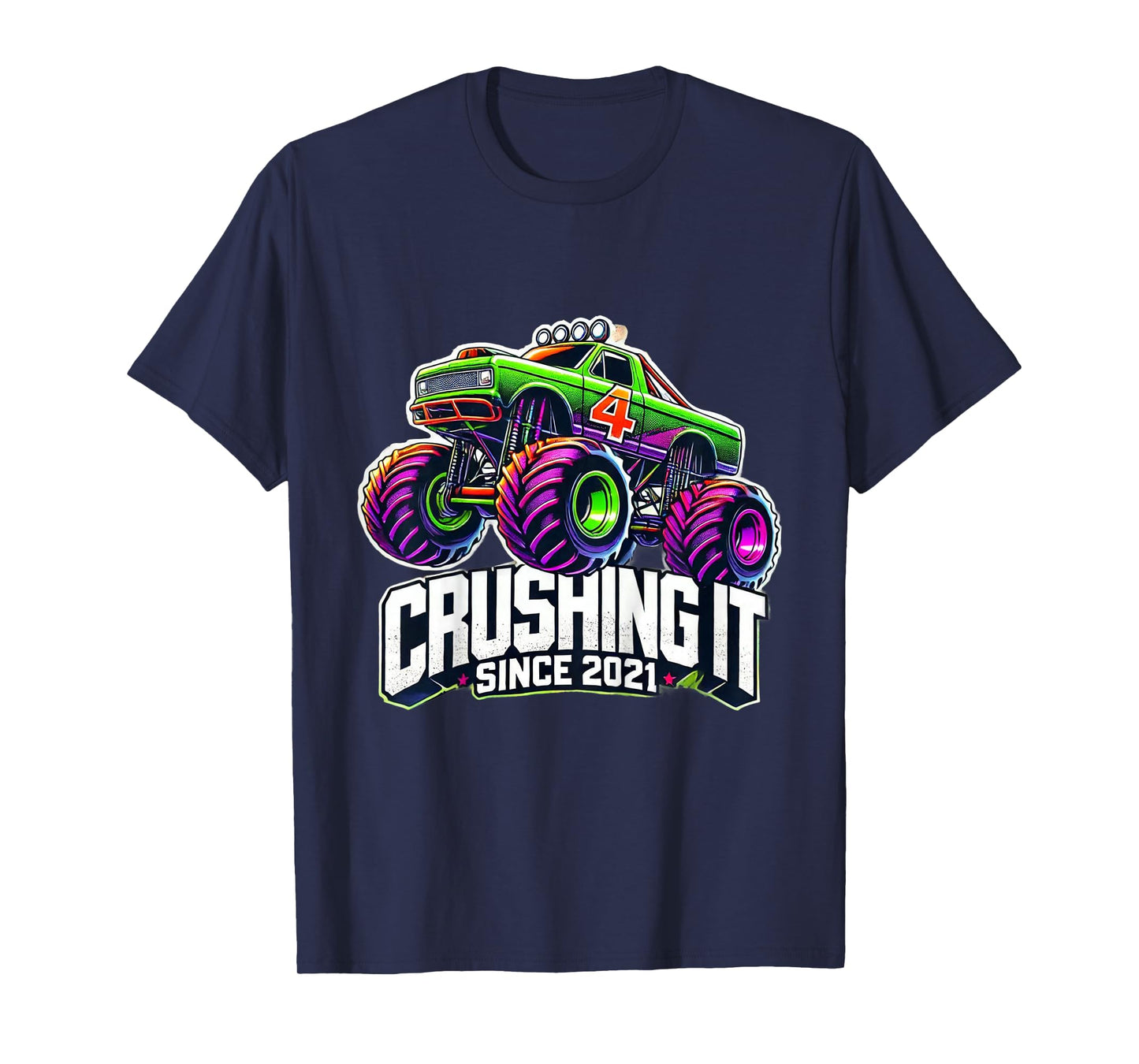 Kids Crushing It Since 2021 Colorful Monster Truck 4 years old T-Shirt